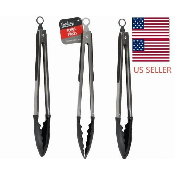 Set Of 3 Stainless Steel Kitchen Tongs Set 12 Inches For Cooking Bbq Salad