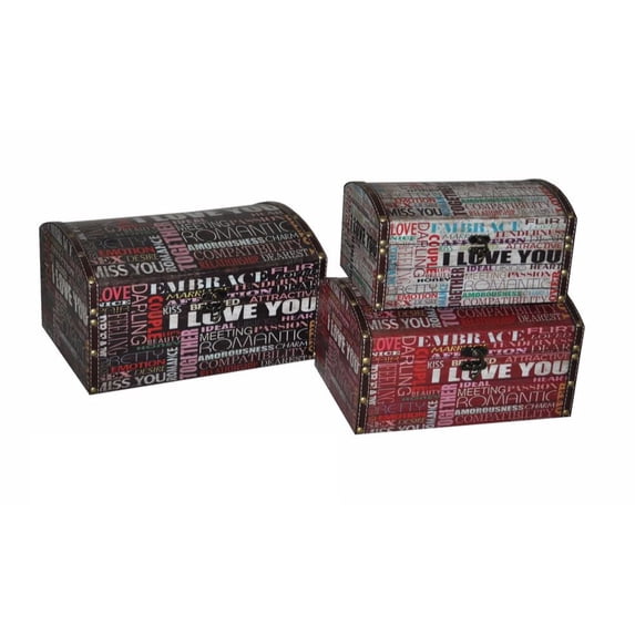 Set Of 3 Sturdy Wooden Trunk Multicolor