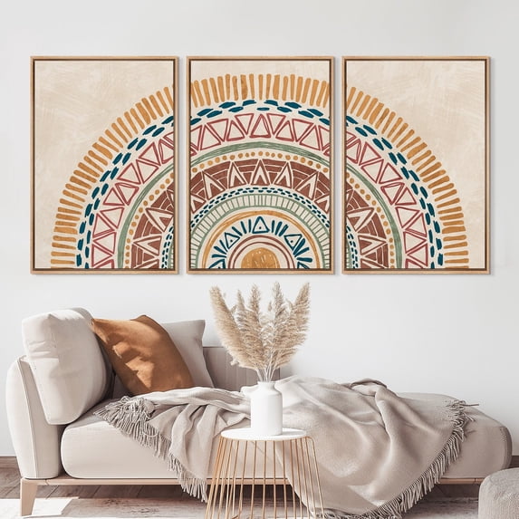 Set Of 3 Sun Geometric Pattern Minimalist Mid Century Modern Boho Wall ...