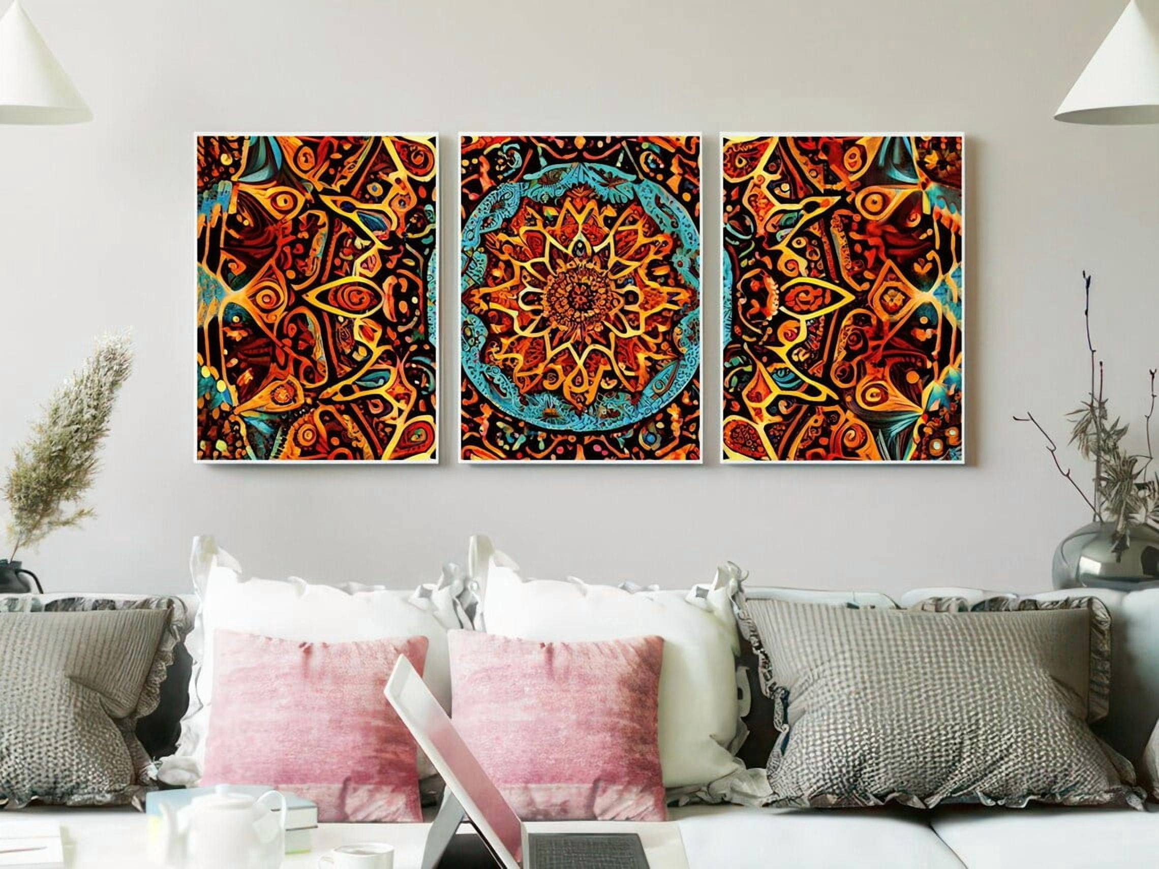 Set Of 3 Symmetrical Petal Concentric Mandala Triptych Floral Geometry ...