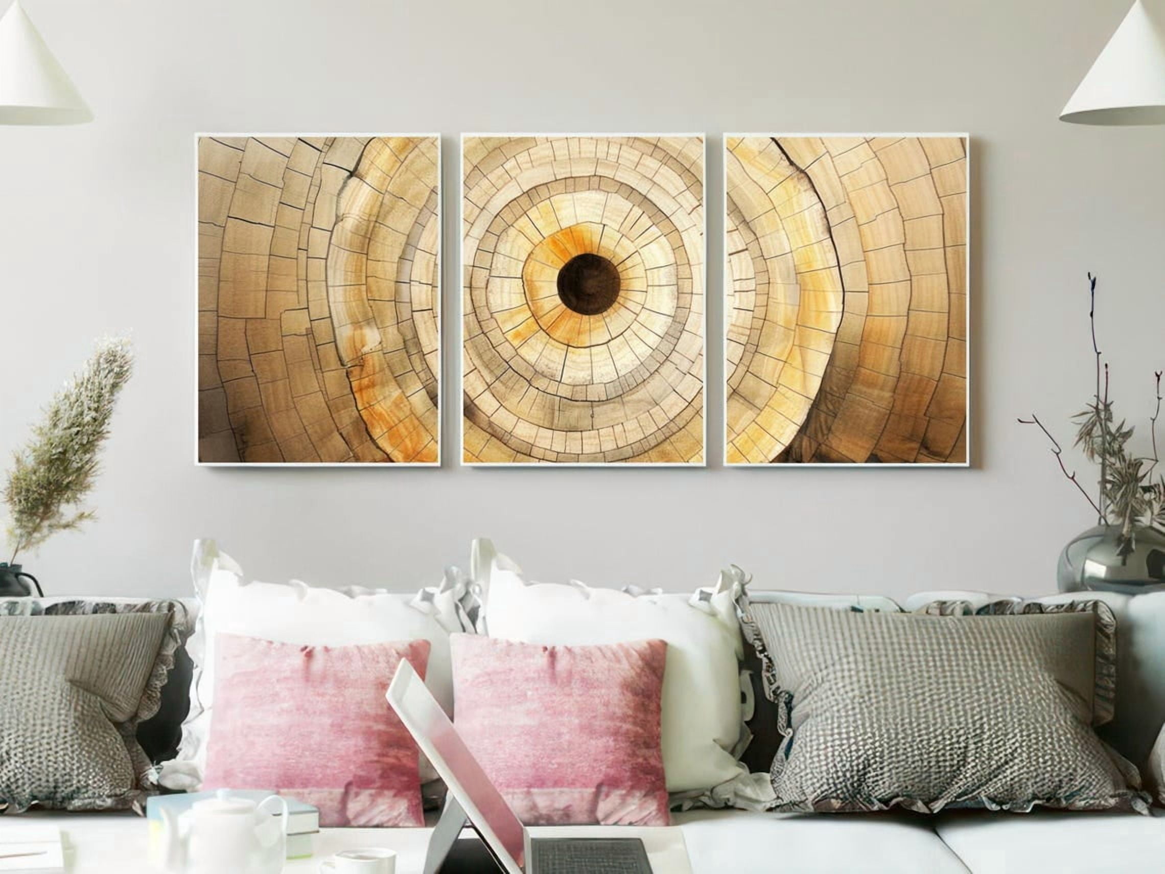 Set Of 3 Timber Cross Section Arts Mosaic Slice Triptych Golden Brown ...