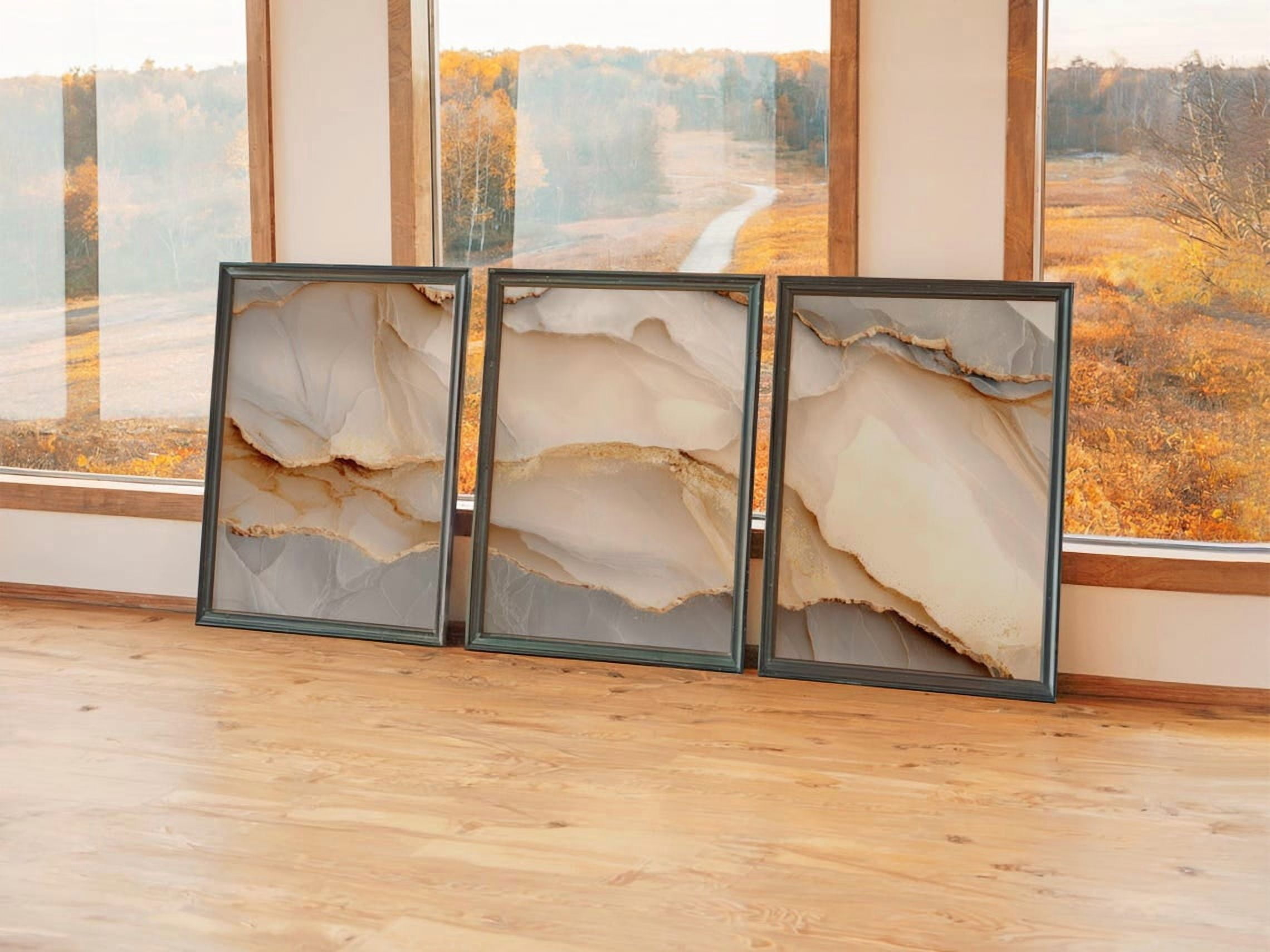 Set Of 3 Timeless Elegant Golden Marble Texture Triptych Luxury Cream ...