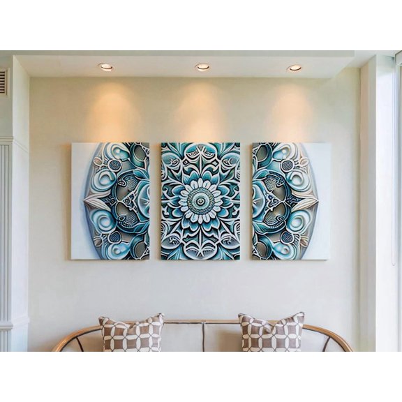 Set Of 3 Tranquil Zen Meditative Floral Triptych Spiritual Space Calming Mandala Gallery Wall Art Prints, Floral Home And Gallery Wall Decor