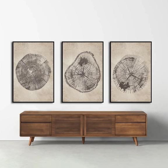Set Of 3 Tree Ring Wall Art Prints, Rustic Cabin Wood Slice Decor