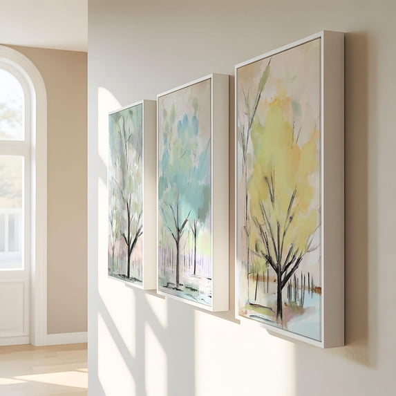 Set Of 3 Tree Soft Pastel Abstract Nature Modern Botanical S Wall Art ...