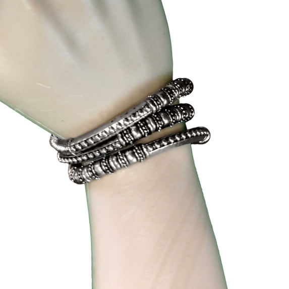 Set Of 3 Tribal Look Silver Tone Bracelets One Size Fits Most Ladies Adult Female Women