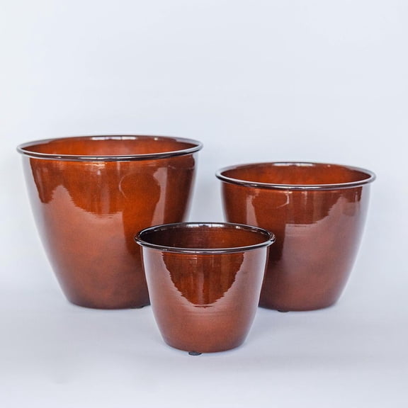 Set Of 3 Vibrant Burnt Brick Planters