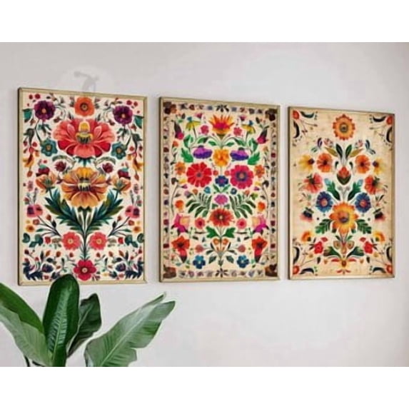 Set Of 3 Vintage Mexican Wall Art Prints, Traditional Latin, Floral Botanical Tropical, Floral ...