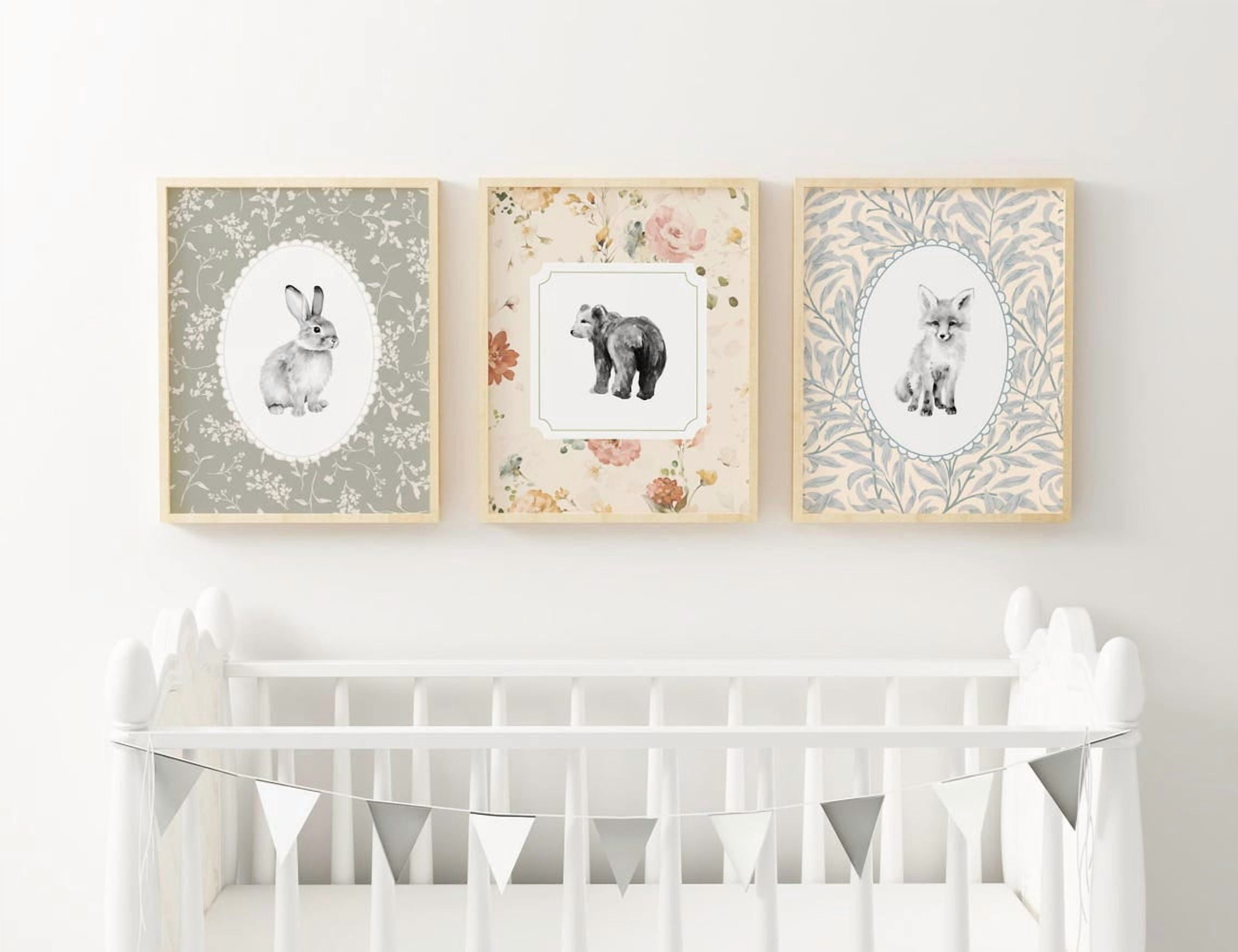 Set Of 3 Vintage Woodland Animal Floral Bunny Bear Fox Cottagecore Baby ...