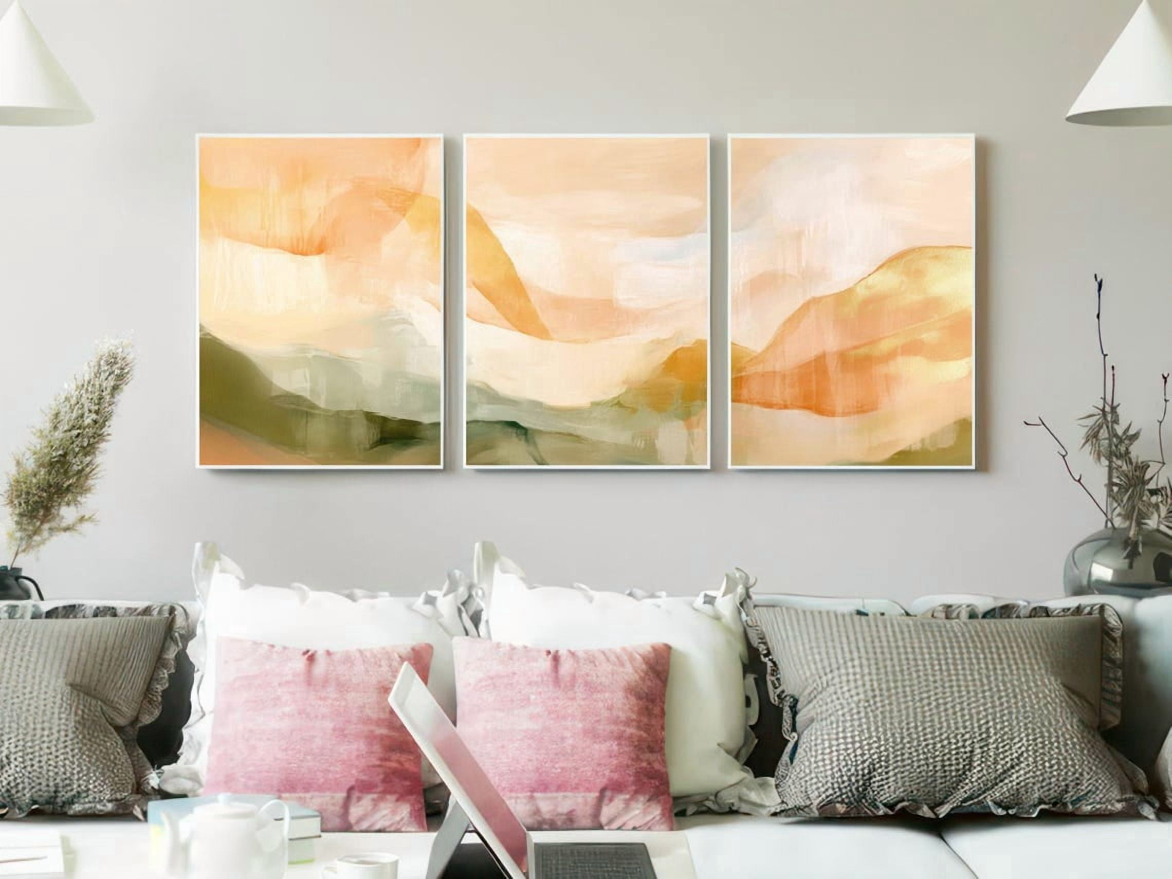 Set Of 3 Wabi Sabi Wall Arts Imperfect Brushstroke Triptych Warm ...