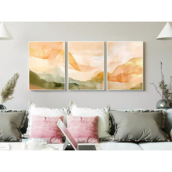 Abstract Image Options Set Of 3 Wabi Sabi Wall Arts Imperfect Brushstroke Triptych Warm ...