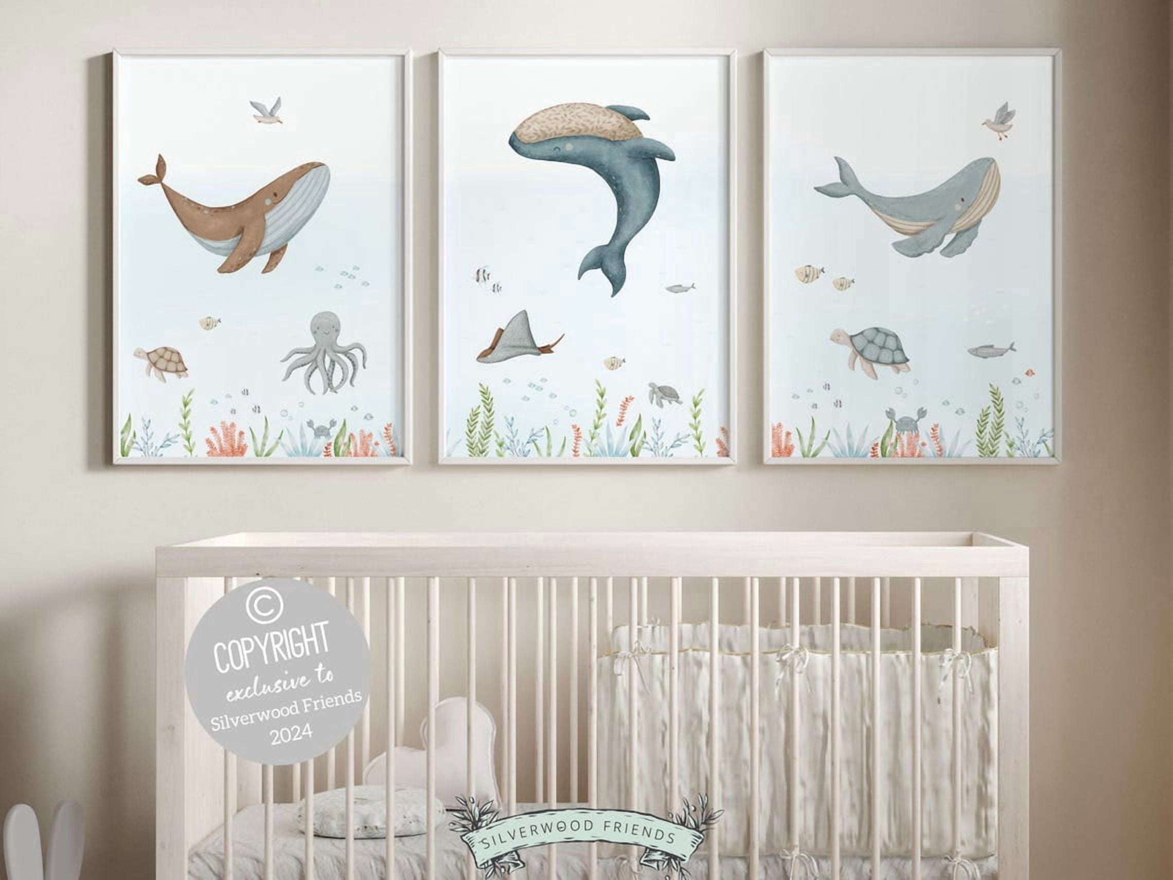 Set Of 3 Whale Wall Art Prints, Nautical Ocean, Baby Boy Boat, Under ...