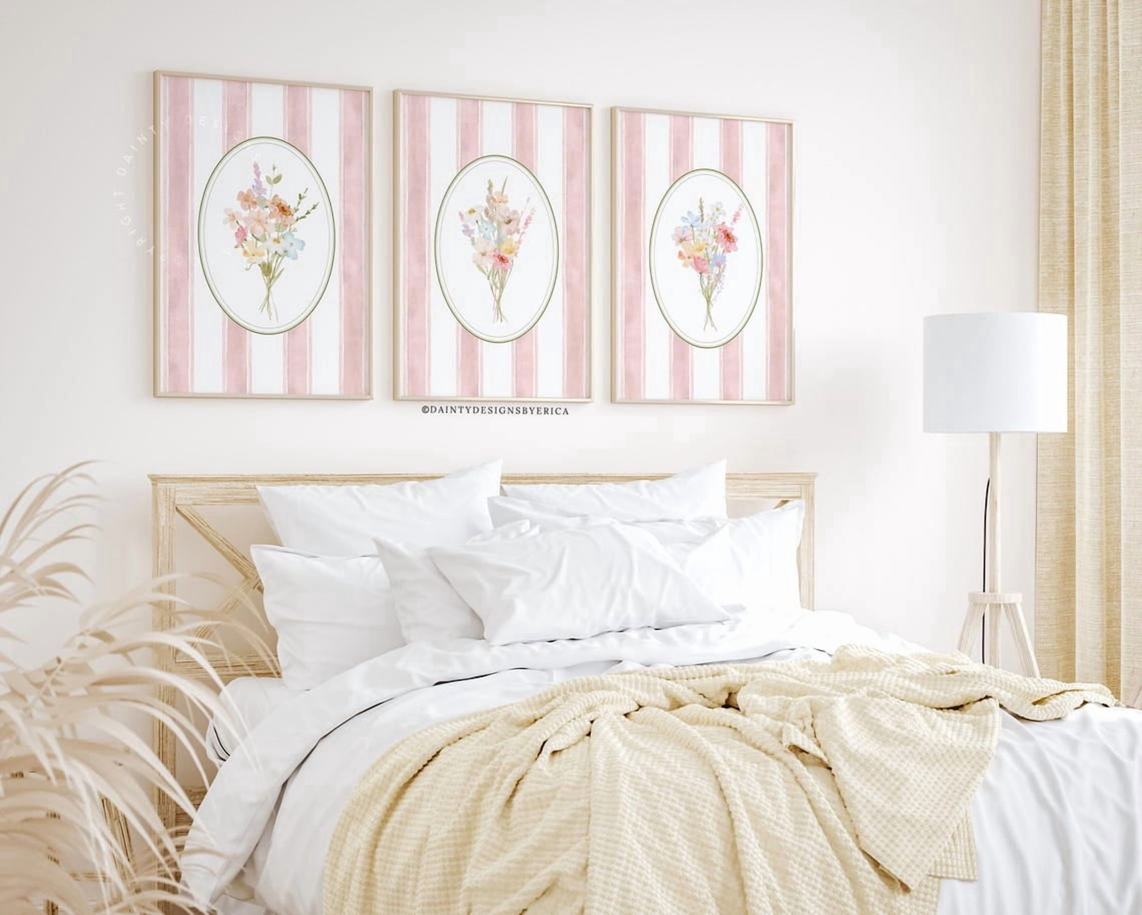 Set Of 3 Whimsical Pink Wildflower Bouquets Nursery Wall Art Prints ...