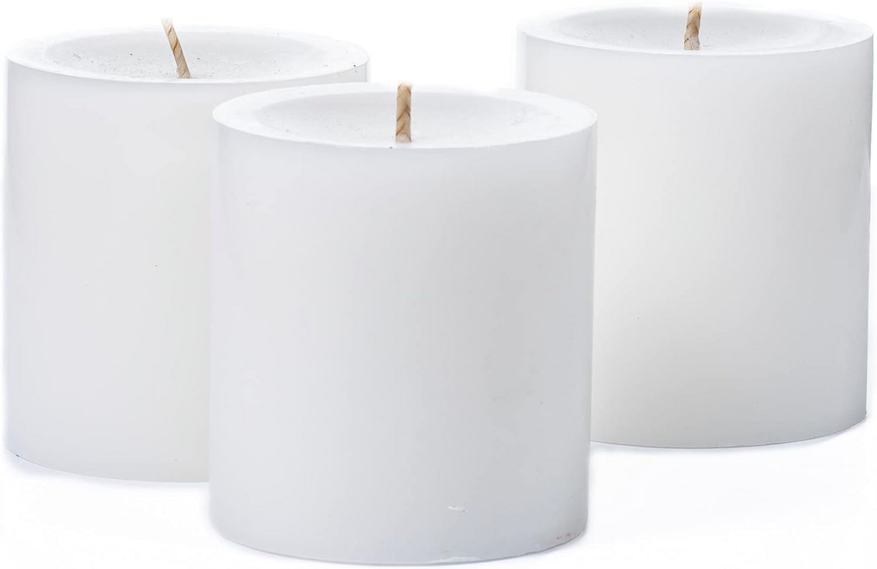 Set Of 3 White Pillar Candles 3" X 3" Unscented Dripless For Weddings