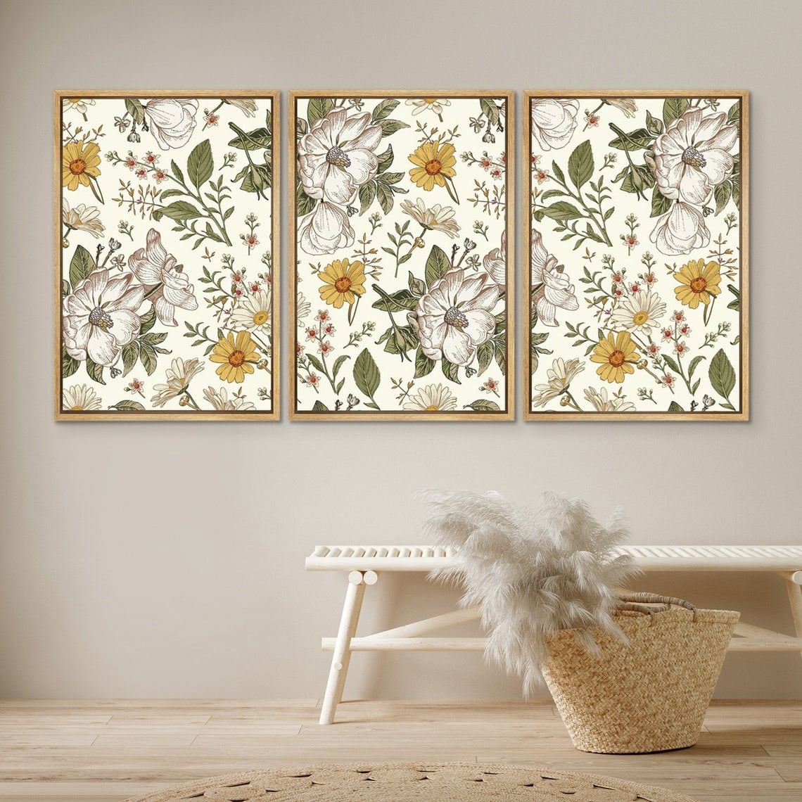 Set Of 3 Wildflower Floral Botanical Mid Century Modern Boho Wall Art ...