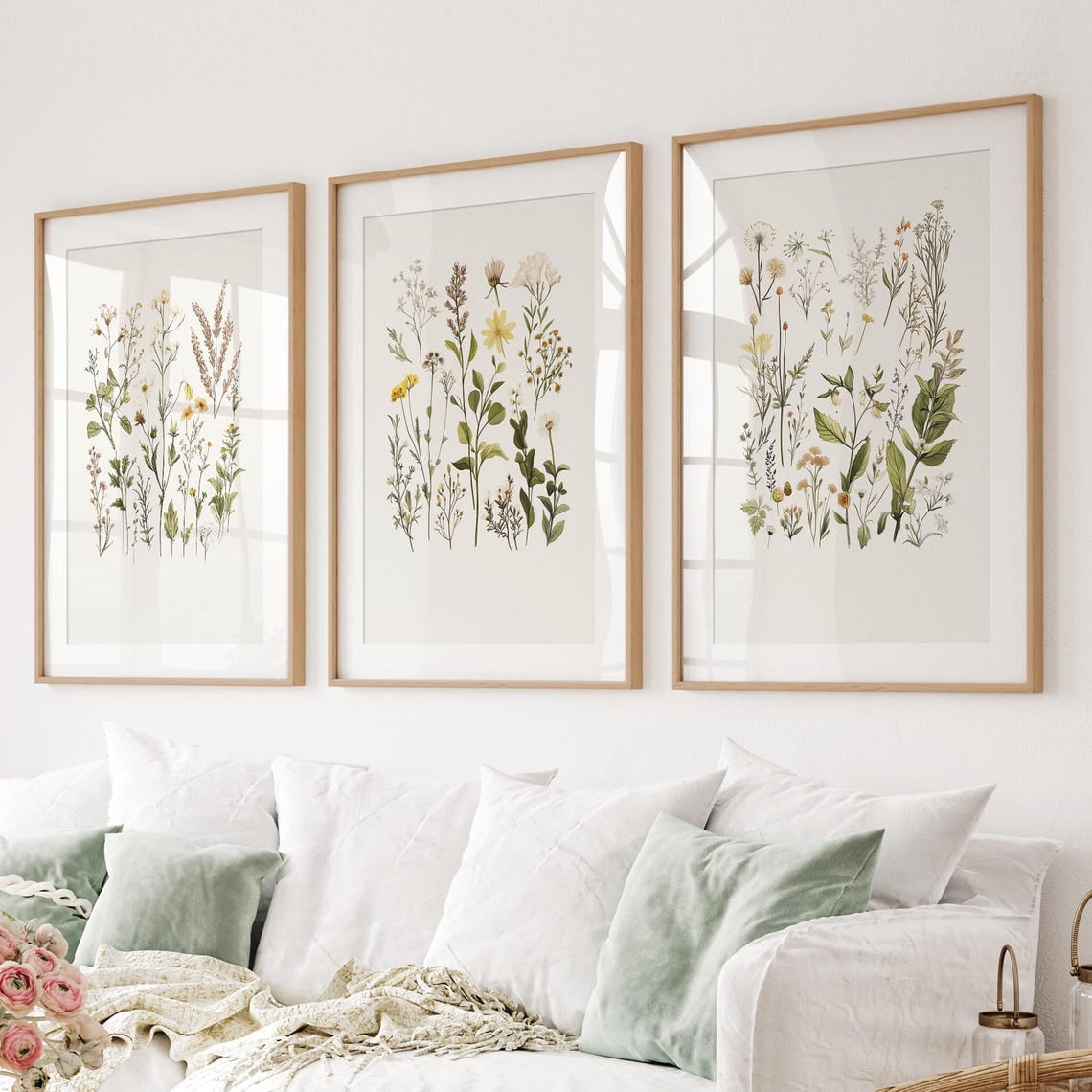Set Of 3 Wildflowers Vintage Botanical Wall Art Prints, Rustic ...