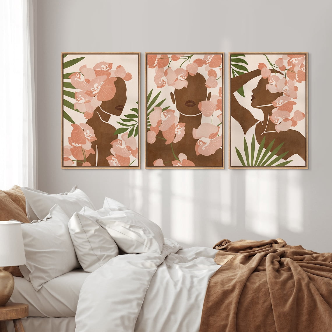 Set Of 3 Woman With Flower Crown Female Portrait Abstract Floral ...