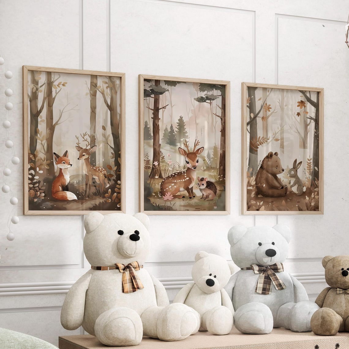 Set Of 3 Woodland Animals Nursery Wall Art Prints, Neutral Wildlife ...