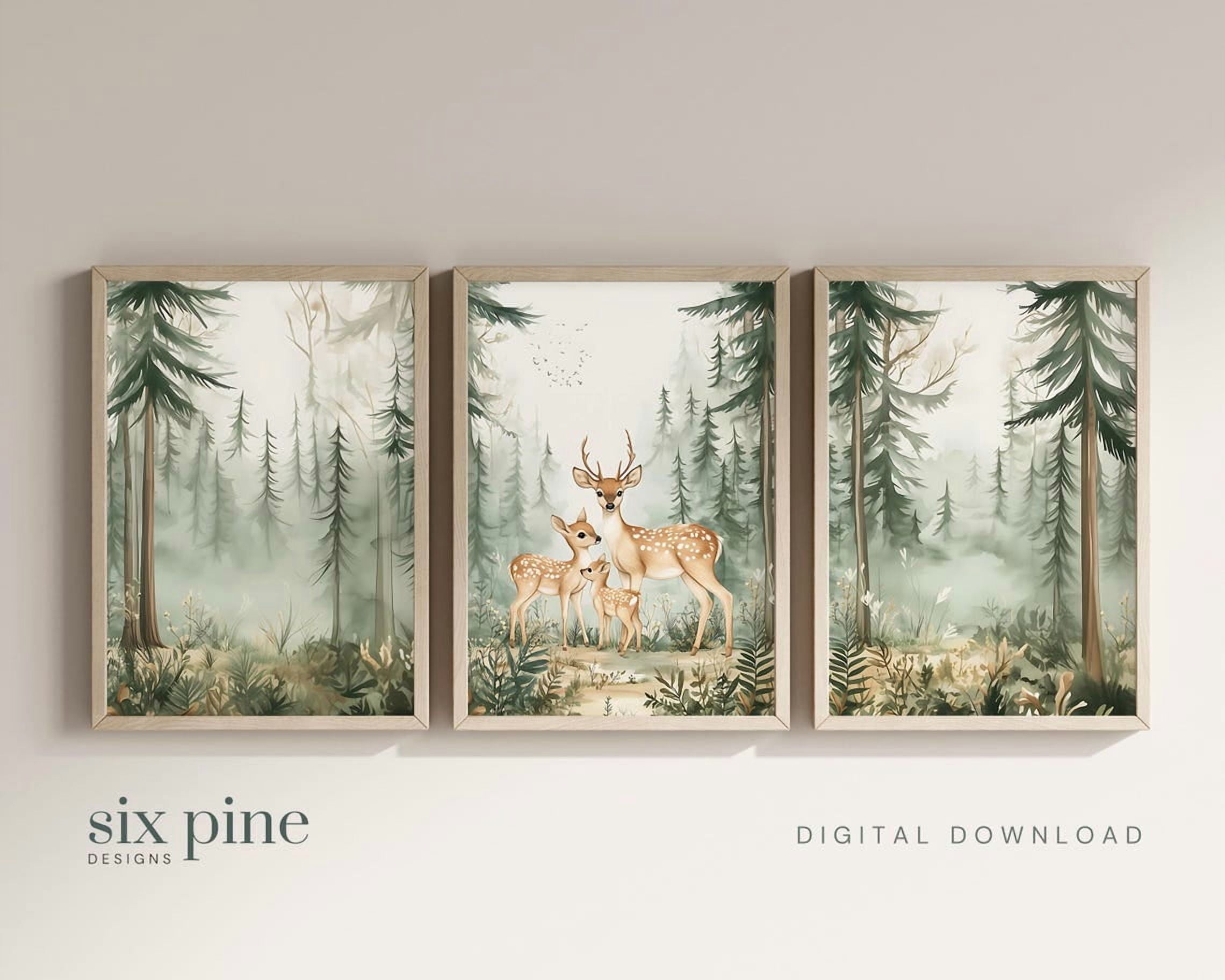 Set Of 3 Woodland Deer Family Nursery Wall Art Prints, Forest Animal ...