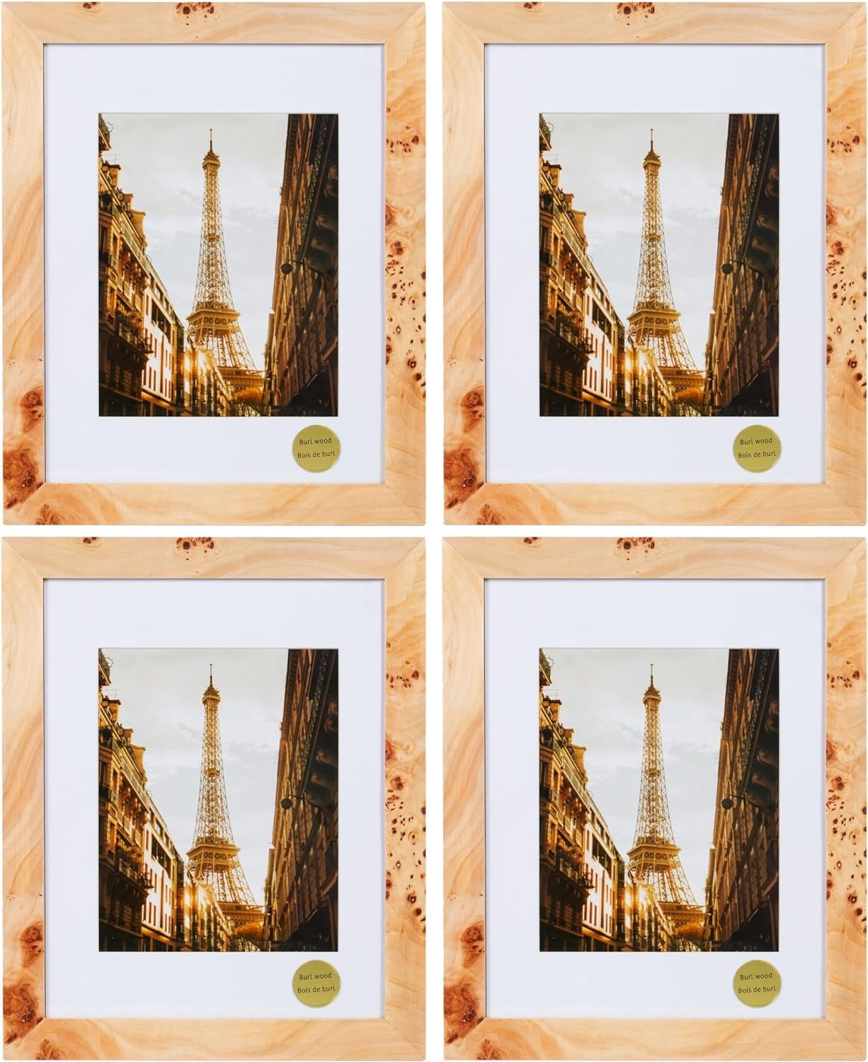 Set Of 4 11X14 WOODEN BURL WOOD FRAME MATTED TO 8X10-NATURAL FINISH ...