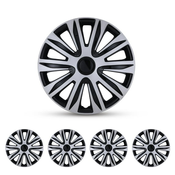 (Set of 4) 14" Universal Hubcaps,Wheel Rims Cover R14 Hubcaps,Snap on Car Pickup Truck SUV,Wheel Covers,ABS&PC Material,Silver & Black Lacquer