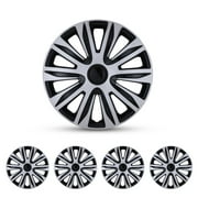 (Set of 4) 15" Universal Hubcaps,Wheel Rims Cover R15 Hubcaps,Snap on Car Pickup Truck SUV,Wheel Covers,ABS&PC Material,Silver & Black Lacquer