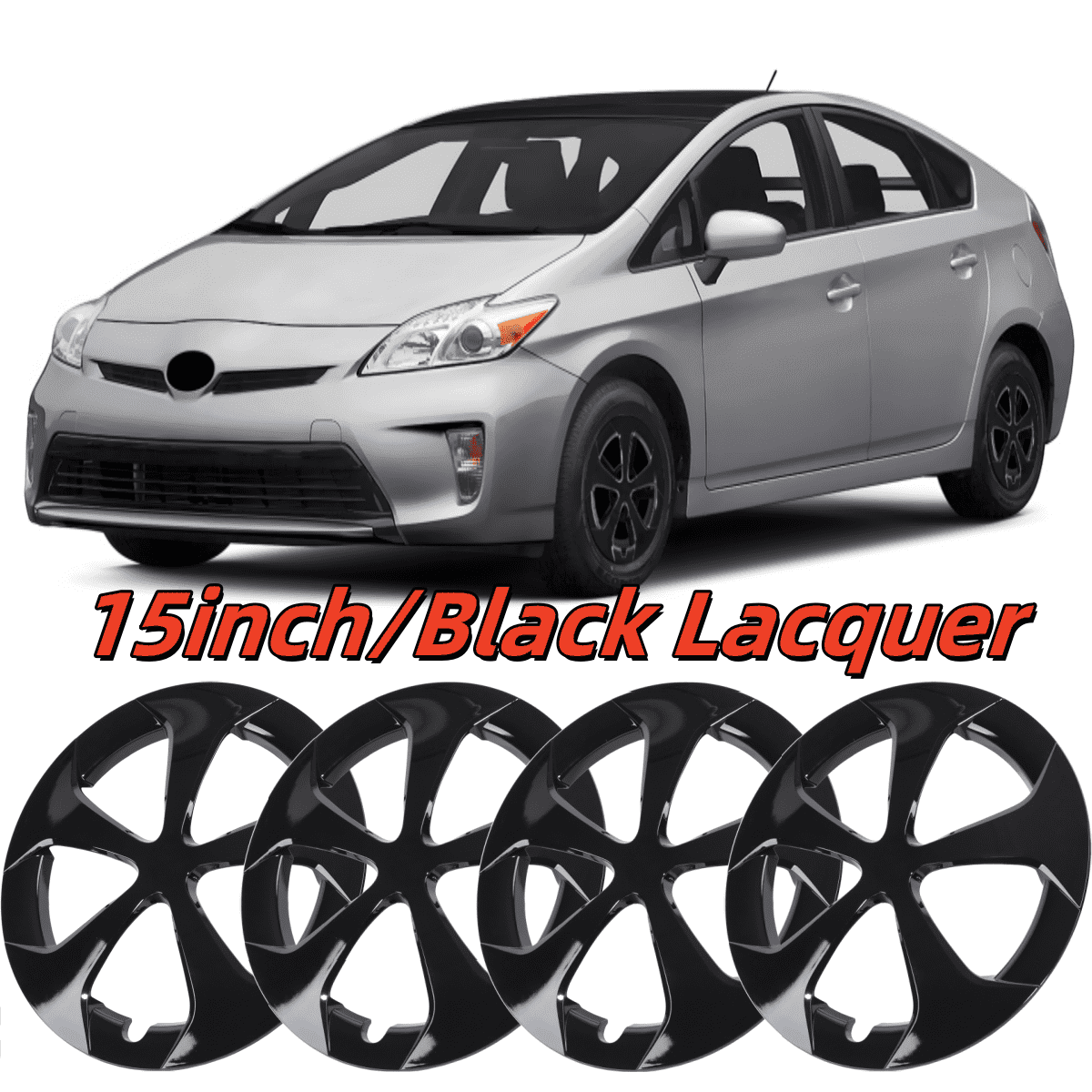 (Set of 4) 15 inch Hubcaps Wheel Rims Cover for 2010-15 Toyota Prius,Black Lacquer