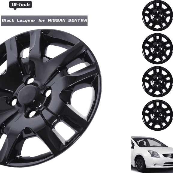 (Set of 4) 16 inch Hubcaps Wheel Rims Cover for 2007-2012 Nissan Sentra,Black Lacquer