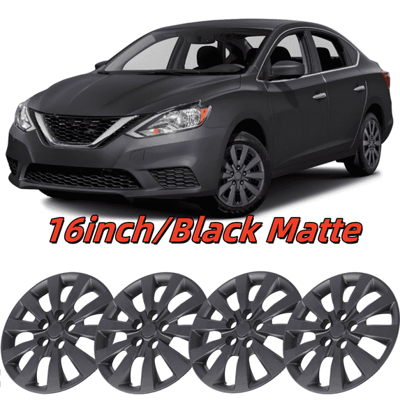 (Set of 4) 16 inch Hubcaps Wheel Rims Cover for 2013-19 Nissan Sentra/2011-17 Nissan Leaf,Black Matte