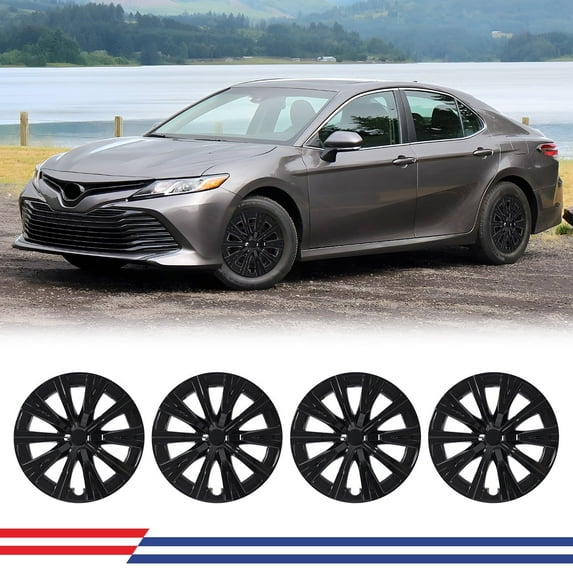 4 Pack 16-Inch Hubcaps Wheel Rims Cover Fit 2018-2024 Toyota Camry/Camry Hybrid Compatible With Steel Wheels Snap on Installation,Black Lacquer