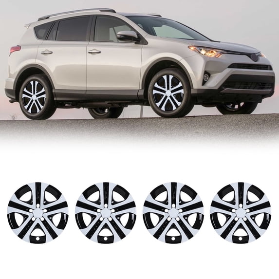 4Pcs/Set 17" Hubcaps Wheel Rims Cover for 2013-2018 Toyota Rav4 Compatible with Steel Wheels Snap on Installation(17-inch,White Lacquer& Black Lacquer)