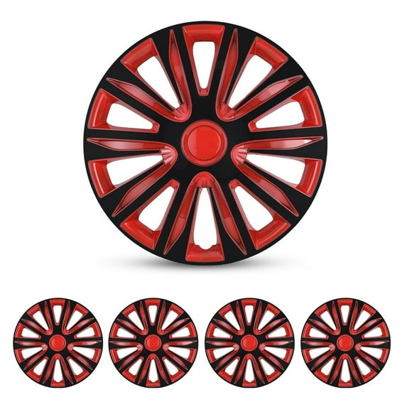 (Set of 4) 17 inch Hubcaps Wheel Rims Cover for Universal Vehicles,Black Lacquer & Red Lacquer