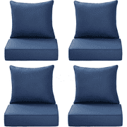 Set of 4 Blue Outdoor Deep Seat Cushion, 24" w x 24" d Patio Cushion with Back Pillows
