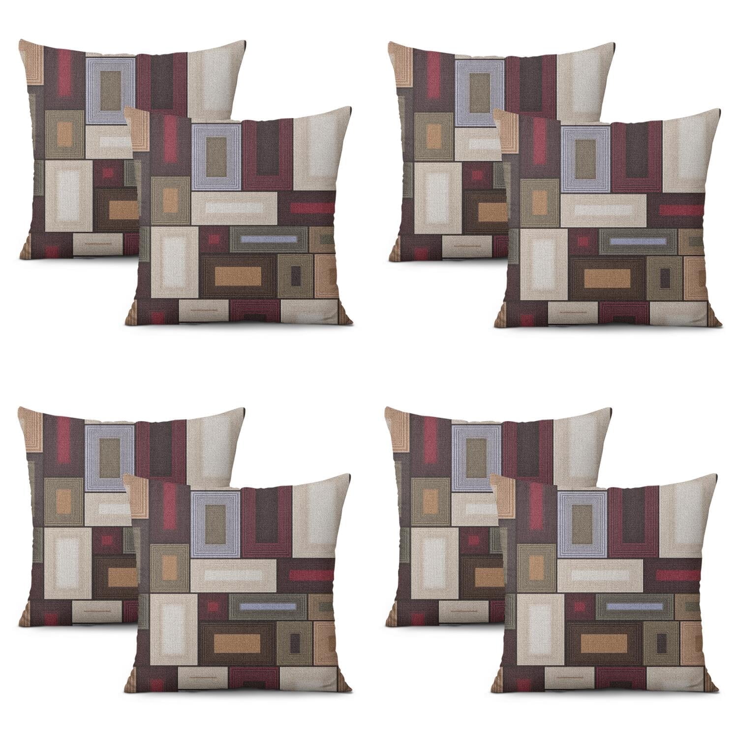Set Of 4 Abstract Geometric Pillow Covers 20x20 Inch Linen Decorative Square Throw Pillow Covers for Living Room Sofa Couch Decoration