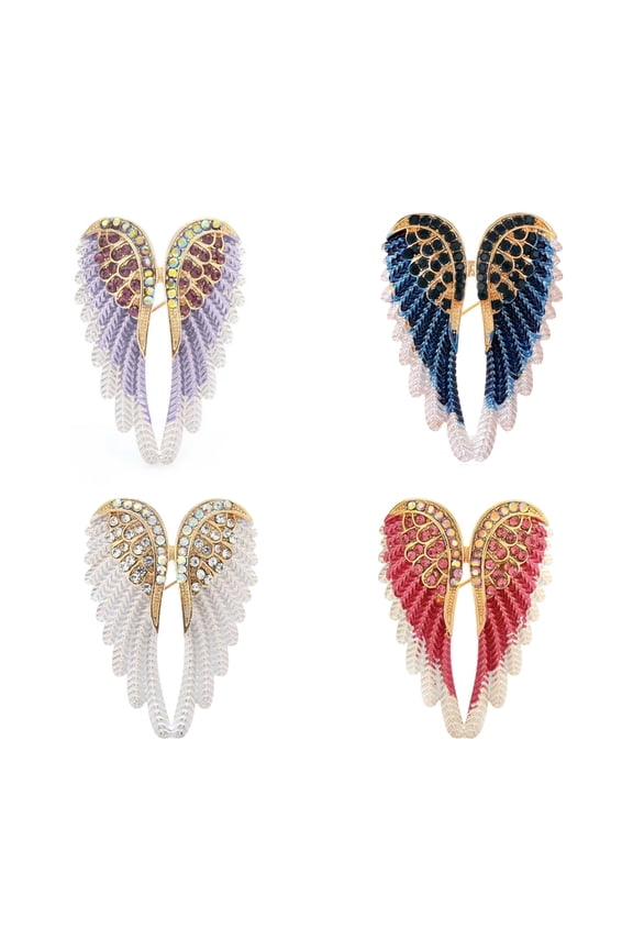 Set Of 4 Angel Wing Rhinestones Brooch Fashion Feather Pins for Women Jewelry