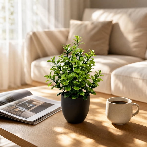 Set Of 4 Artificial Faux Potted Plants Plastic Greenery Modern Indoor Outdoor Tabletop Shelf Kitchen Office Home Decor Gift