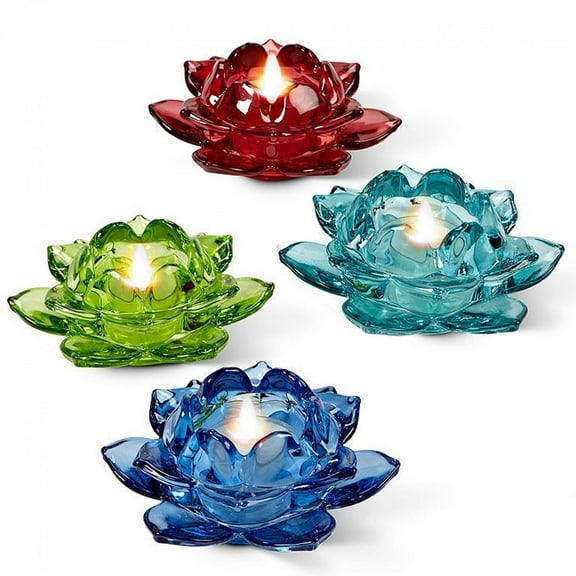 Set Of 4 Assorted Colors Flower Bloom Votive Candle Holder