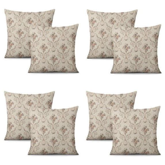 Set Of 4 Beige American Pastoral Pillow Covers 18x18 Inch Linen Decorative Square Throw Pillow Covers for Living Room Sofa Couch Decoration