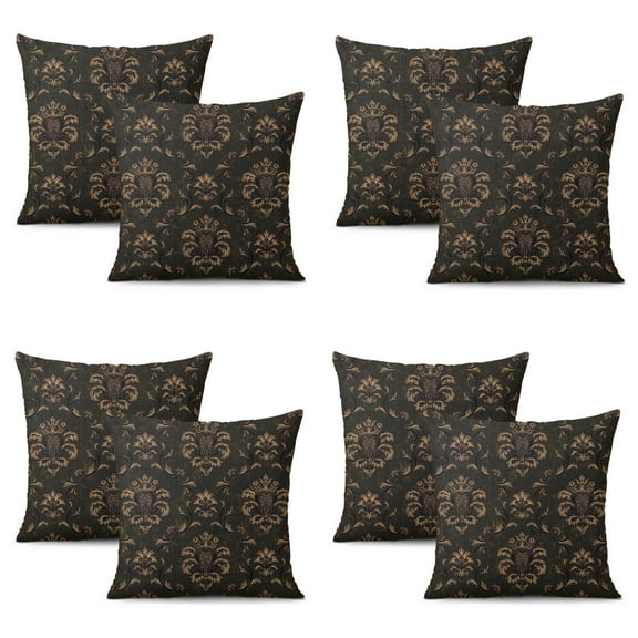Set Of 4 Black Gold Baroque Pillow Covers 18x18 Inch Linen Decorative Square Throw Pillow Covers for Living Room Sofa Couch Decoration