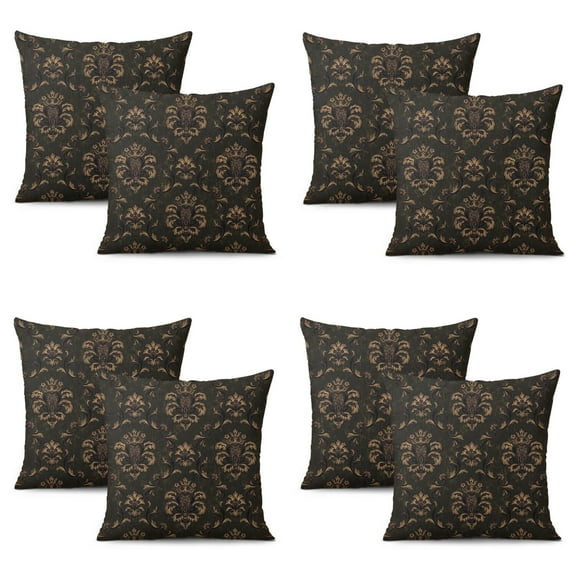 Set Of 4 Black Gold Baroque Pillow Covers 20x20 Inch Linen Decorative Square Throw Pillow Covers for Living Room Sofa Couch Decoration