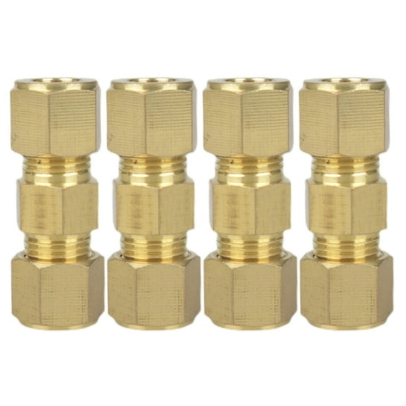 4Pcs Brass Plumbing Connector 1/4inch Compression Tube Fittings Adapter Suitable for Refrigerator Water Line Connection
