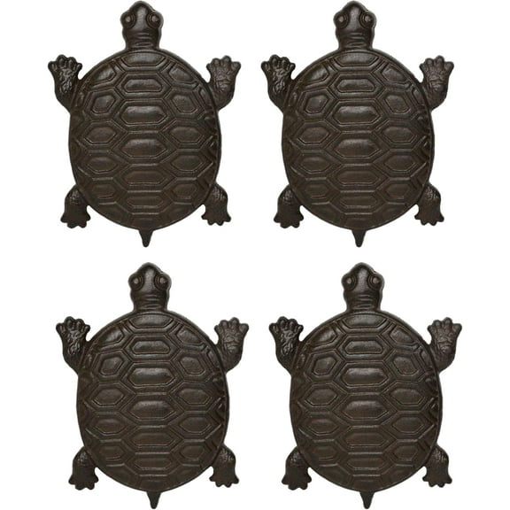Set Of 4 Cast Iron Bronzed Sea Turtle Patterned Shell Garden Stepping Stones