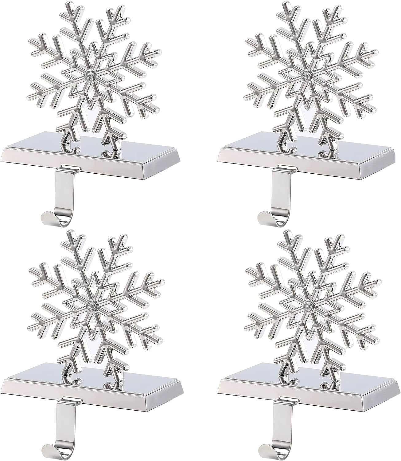 Set Of 4 Christmas Snowflake Stocking Holders For Mantle Holiday