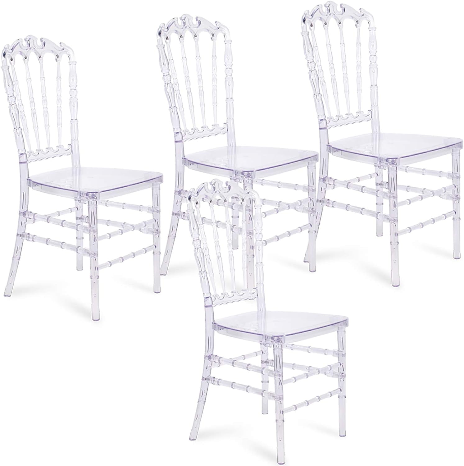 Set Of 4 Clear Dining Chairs, Stacking Chiavari Event Chair, Ghost