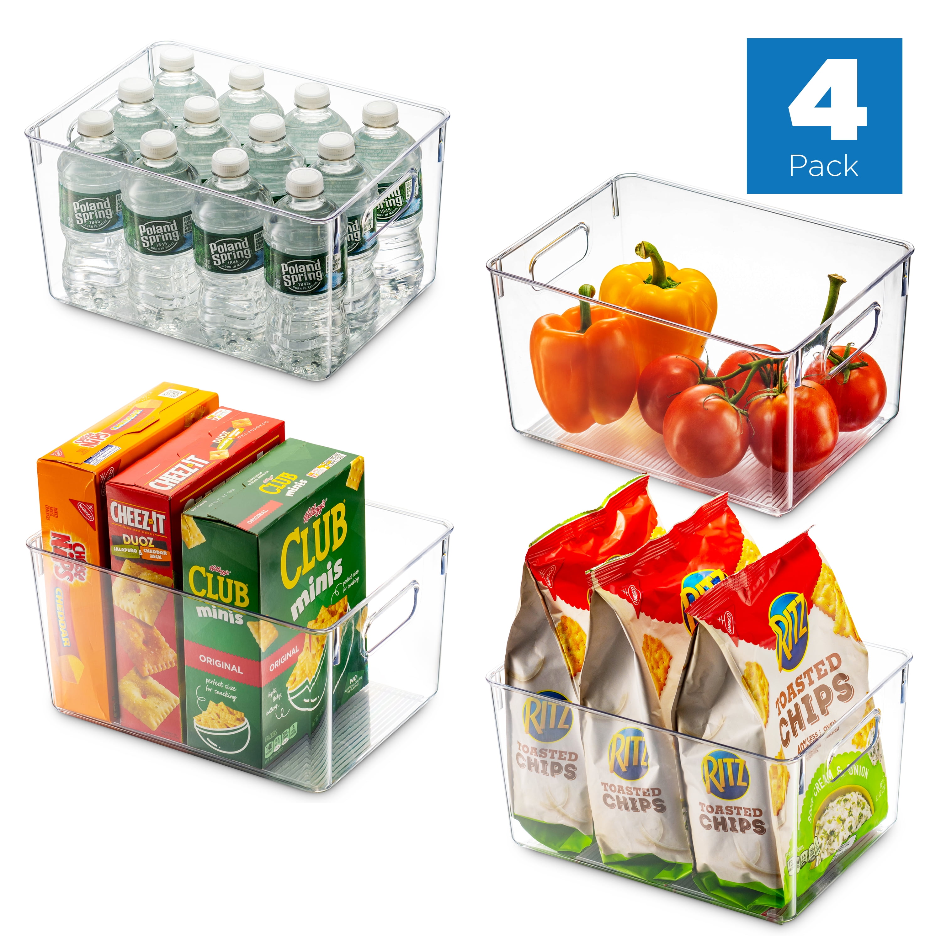 Seseno Set Of 4 Clear Pantry Organizer Bins Stackable Household