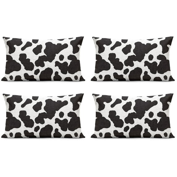 Set Of 4 Cow Spots Pillow Covers 12x20 Inch Linen Decorative Square Throw Pillow Covers for Home Sofa Bedroom Outdoor Indoor