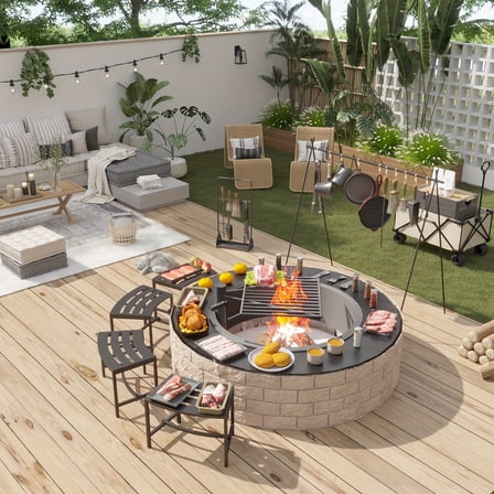 Set Of 4 Curved Metal Benches for Outdoor Fire Pit Seating