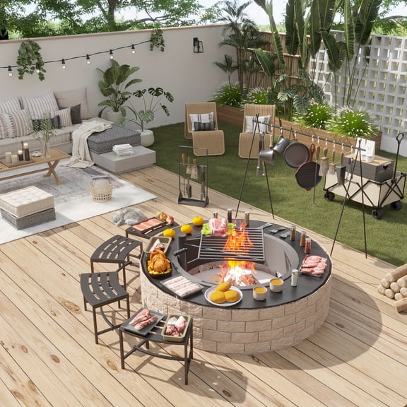 Set Of 4 Curved Metal Benches for Outdoor Fire Pit Seating