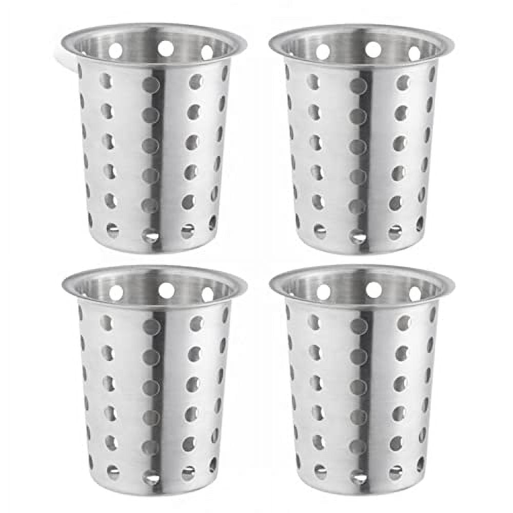 Set Of 4 Flatware Cylinder With Outer Lip, Stainless Steel Kitchen