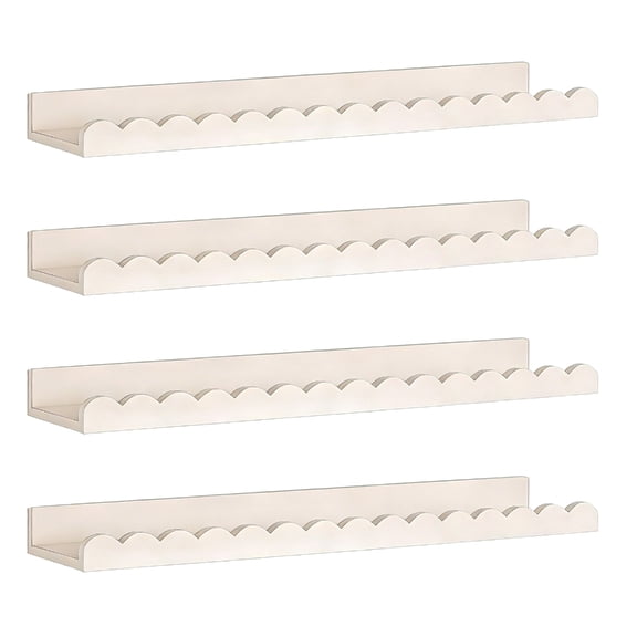 Set Of 4 Floating Bookshelves For Baby Room Wooden Curved Design Wall Storage Unit